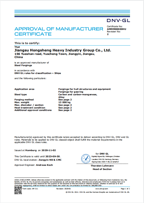 Certificat DNV GL